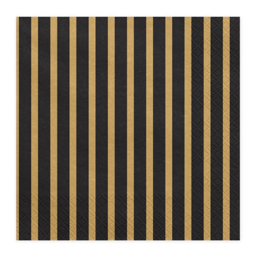 Servetten Stripes (20st) Black & Gold