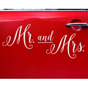 Autosticker Mr and Mrs wit
