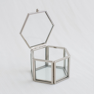 Glazen ringdoosje hexagon zilver (8x7x5cm) House of Gia