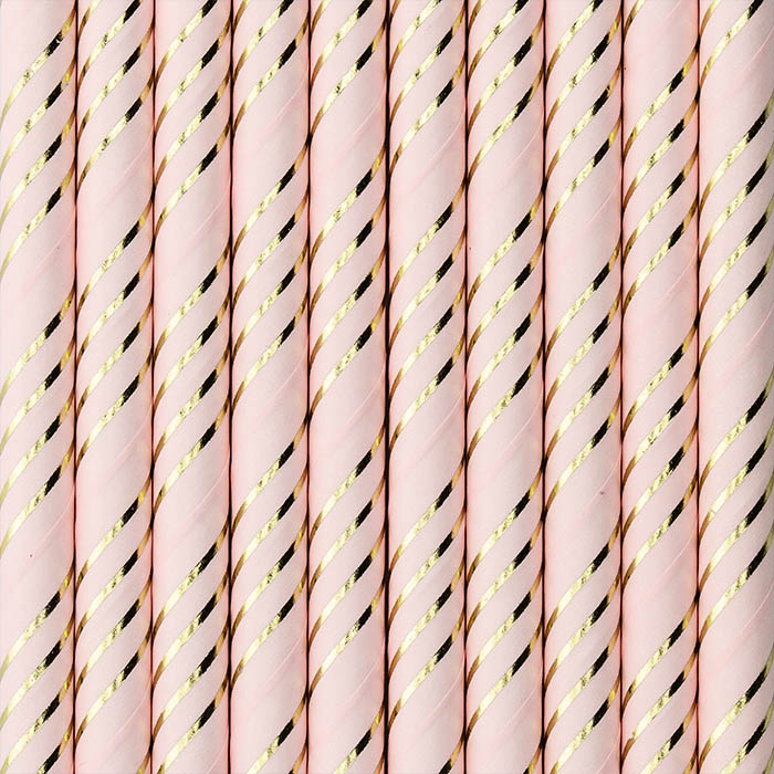 Papieren rietjes Stripes lichtroze-goud (10st)