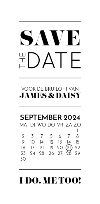 Modern Paper save the date kaart panorama staand kalender