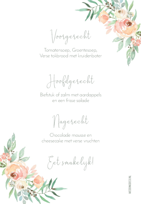 Botanical romance menukaart staand enkel