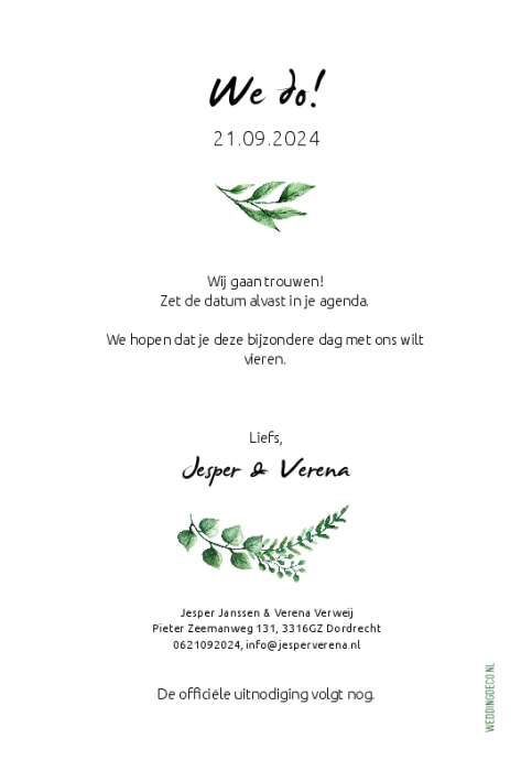 Touch of nature save the date kaart staand enkel