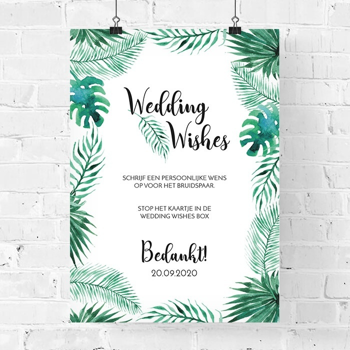 Poster bruiloft gastenboek tropische bladeren