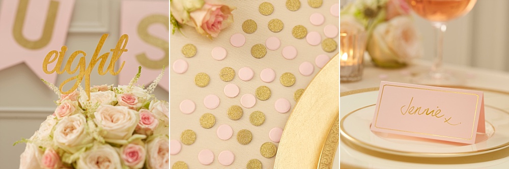 Themakleur pastel roze en goud op de bruiloft
